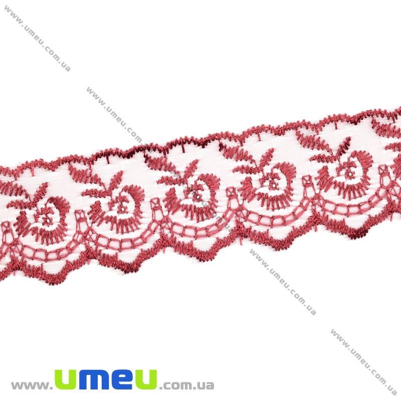 Кружево органза Яблочко, 40 мм, Бордовое (LEN-025742)