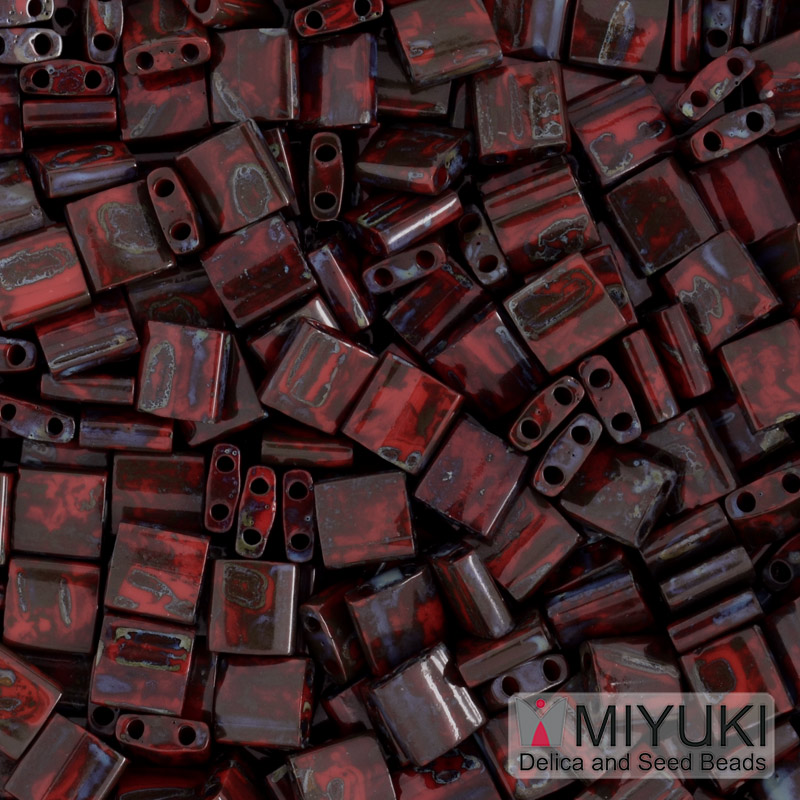 Бісер японський Miyuki TILA №4521, 5х5 мм, Бордовий Пікассо (BIS-053228)