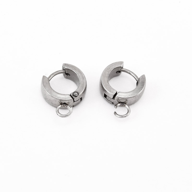 Сережки-кільця Huggie з нерж. сталі, 14,5х11х4 мм, Темне срібло (STL-059031)
