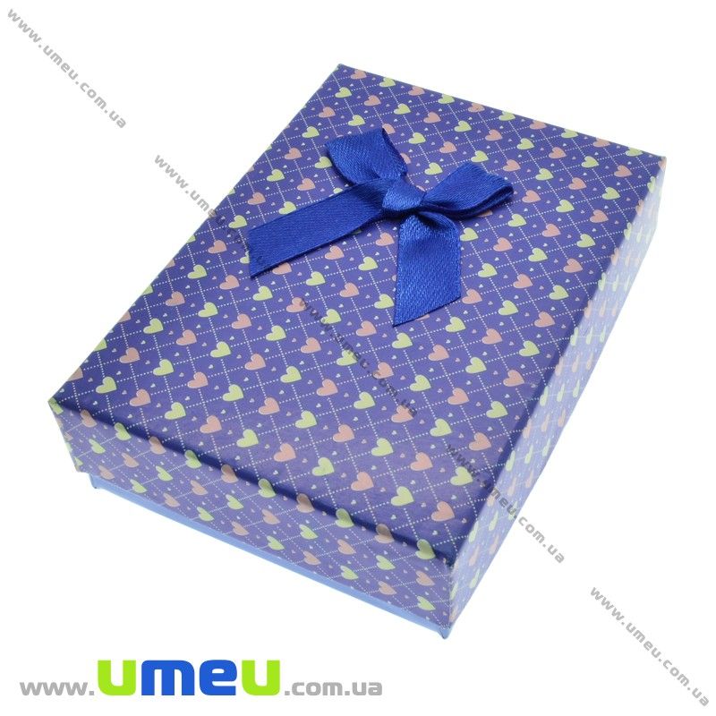 Подарункова коробочка Прямокутна з сердечками, 11х8х3 см, Синя (UPK-023156)