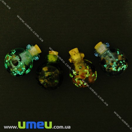 Скляна баночка Lampwork з фосфорісцентнимі вкрапленнями, 26х21 мм, Синя (DIF-006782)