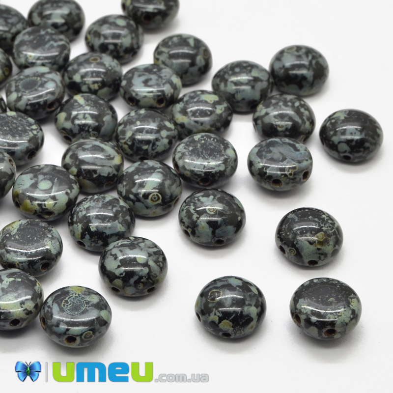 Бусина чешское стекло Preciosa Candy 8х5 мм, №23980/86800, Черно-зеленая (BUS-040612)