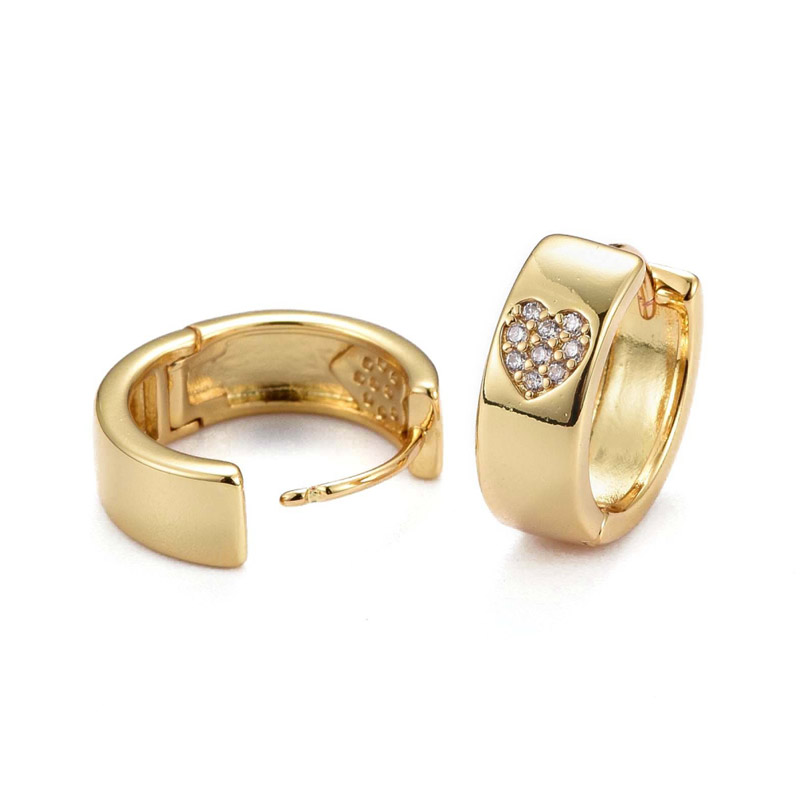 Сережки-кільця Huggie, Латунь з покриттям 18 kt. Стрази куб. цирконій, 14х13,5х5 мм (OSN-053114)