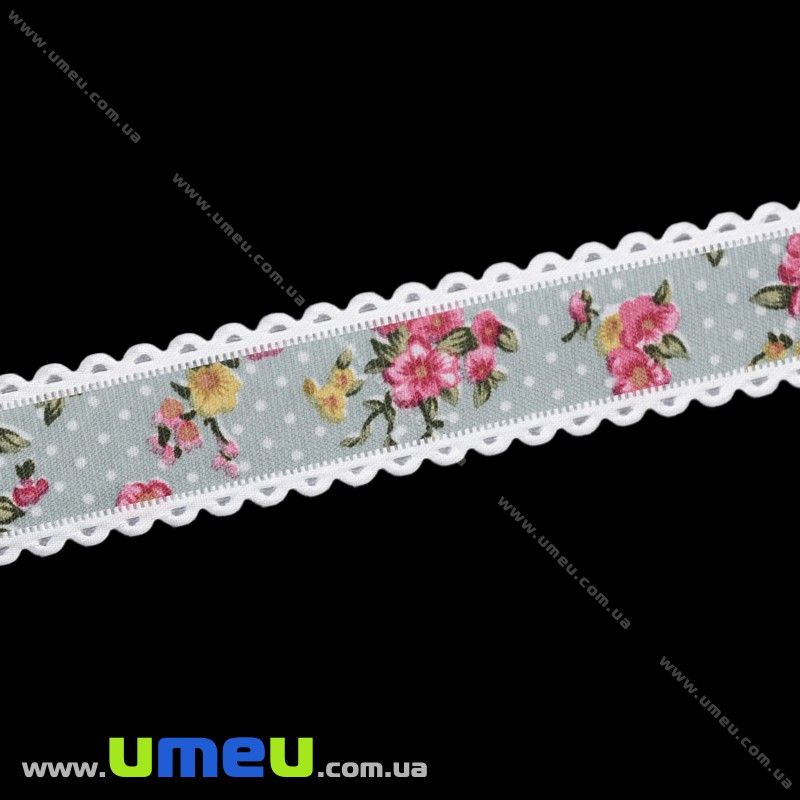 Тесьма гобеленовая в горошек, 25 мм, Серая (LEN-025638)