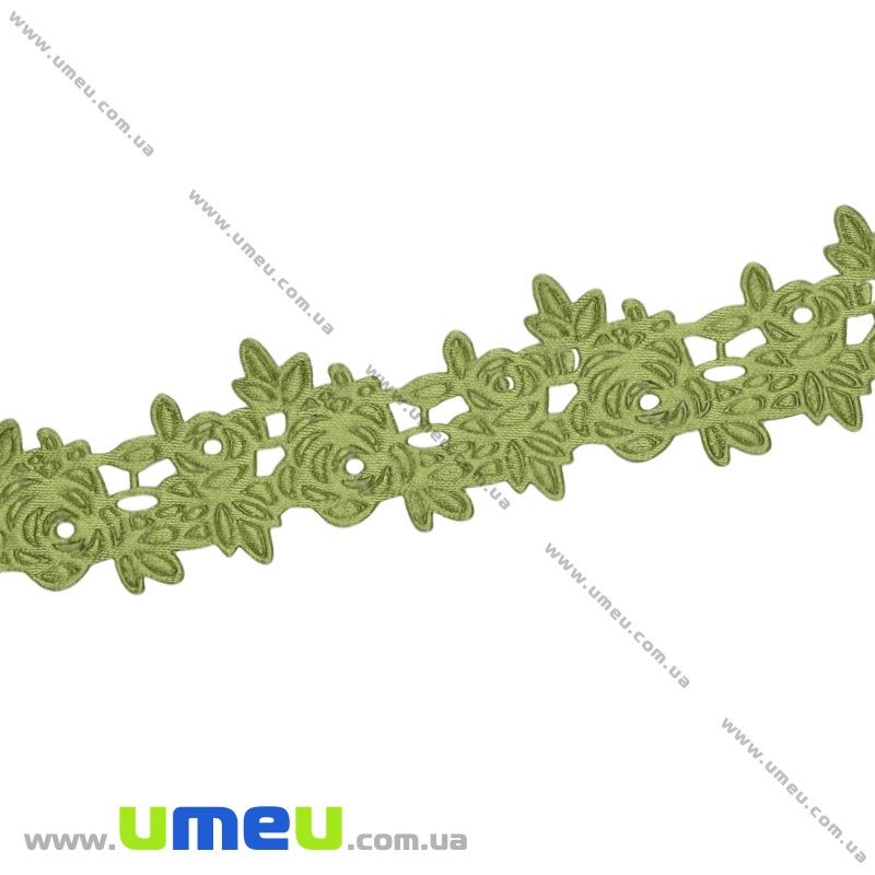 Тесьма тисненая Розочки, 20 мм, Оливковая (LEN-025676)