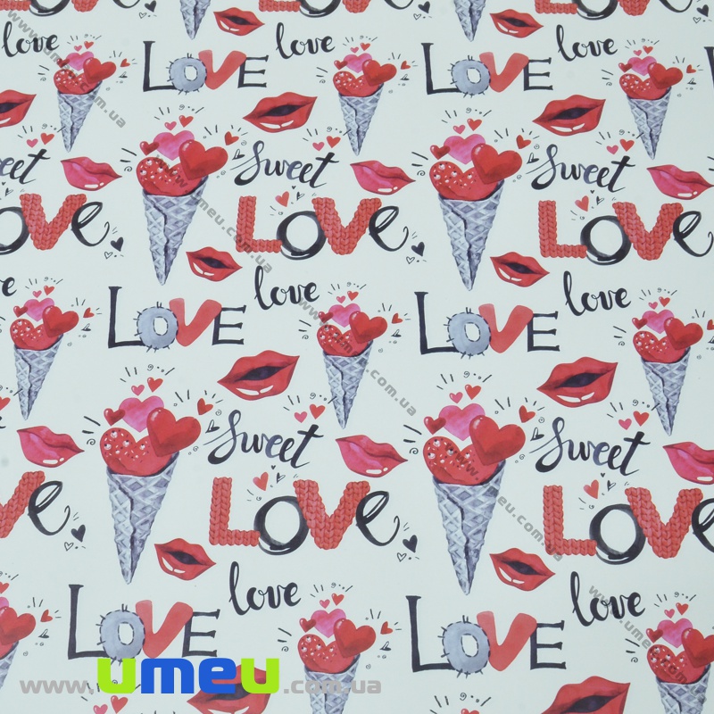 Пакувальний папір Sweet Love, Білий, 70х100 см (UPK-035543)