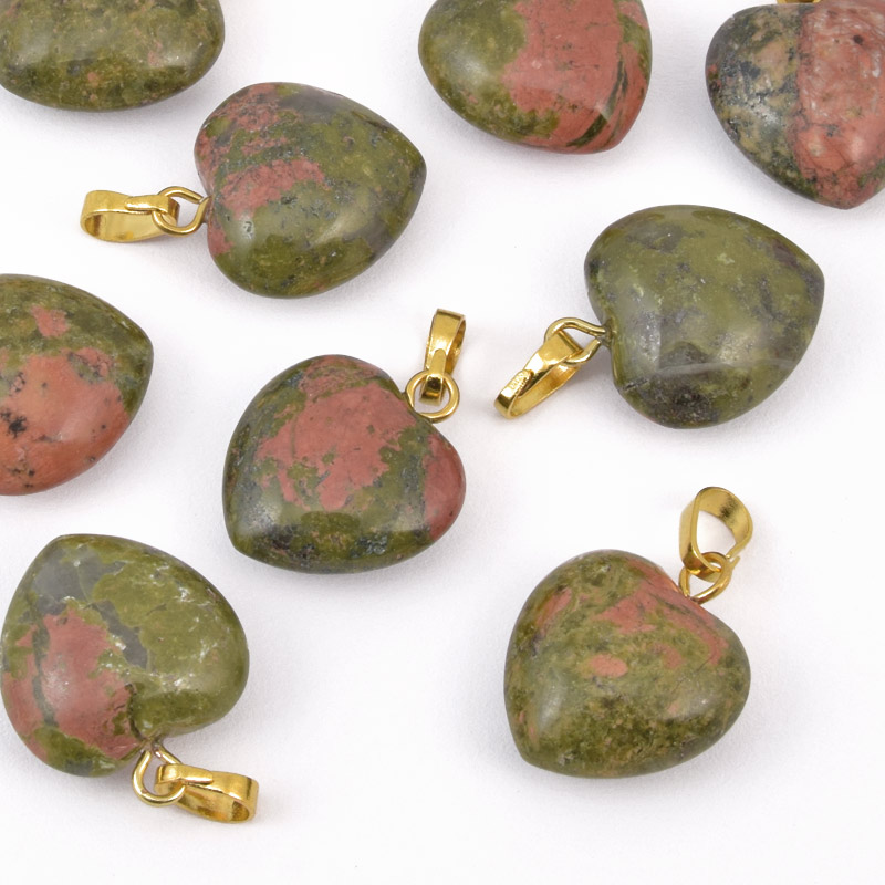 Підвіска Серце, Натур. камінь Унакіт, 18х15х10 мм (POD-057933)