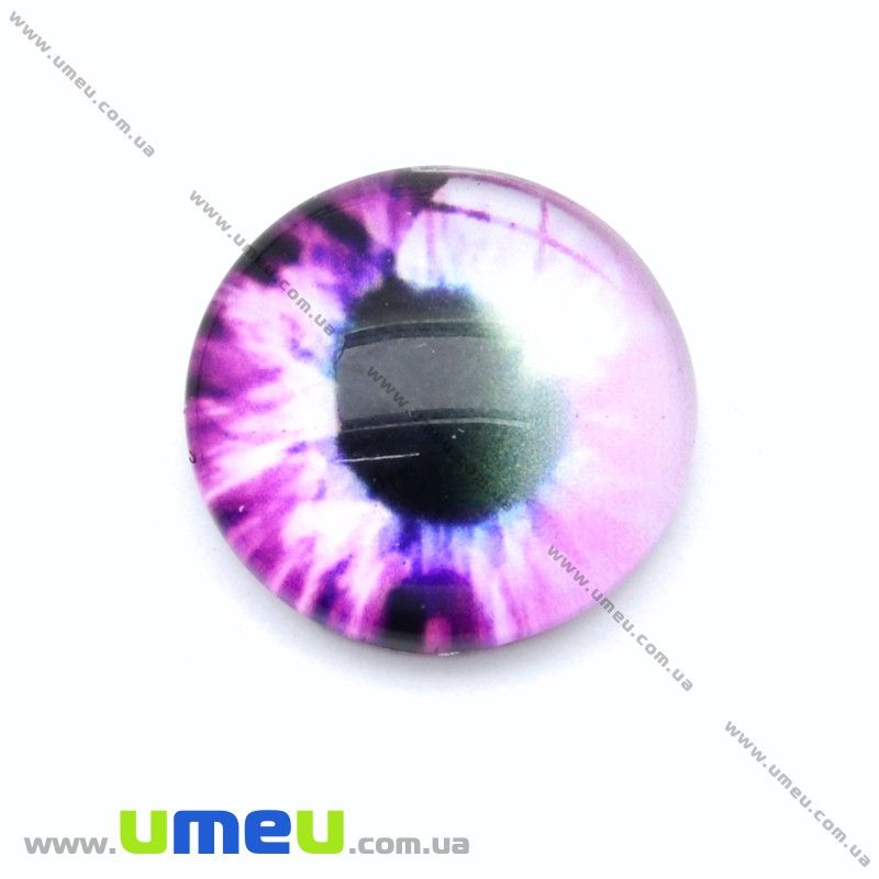 Кабошон стекл. с принтом Глаз, 14 мм, Розовый, Круглый (KAB-015248)