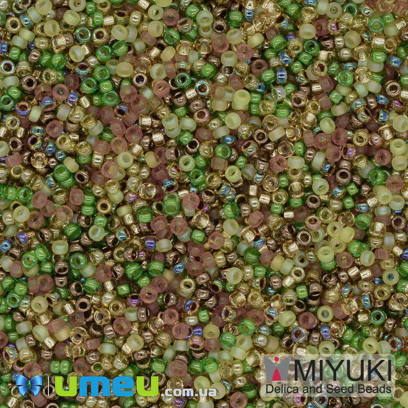 Бісер японський Miyuki круглий RR 15/0 №MIX07, Мікс оливковий (BIS-040548)