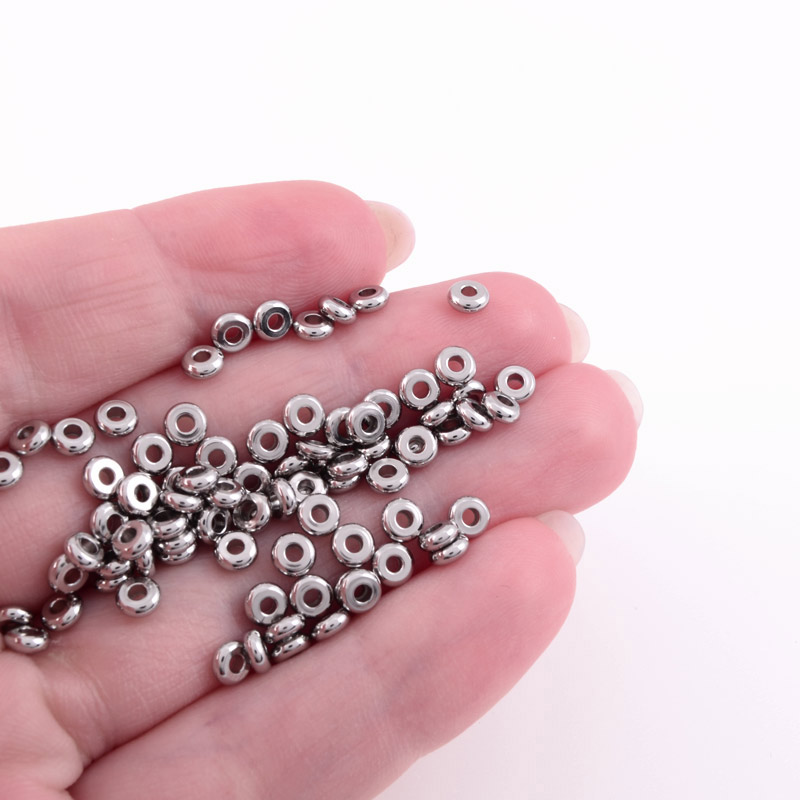 Бусины из нерж. стали Круглые плоские, 4х2 мм, Темное серебро (STL-062532)