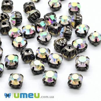 Шатон круглий 6 мм, Чорний, Білий АВ (KAB-037963)