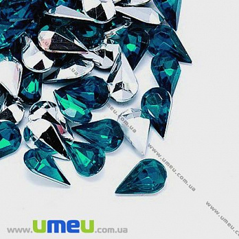 Риволи пластиковый, Капля граненая, 13х8 мм, Бирюзовый (KAB-009569)