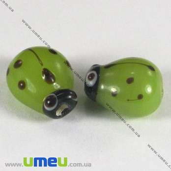 [Архів] Намистина Lampwork Божа корівка, 12х10х8 мм, Зелена (BUS-002457)