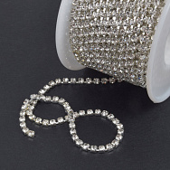 Стразовий ланцюг SS10 (2,6 мм), Світле срібло, Стрази скляні білі (ZEP-039956)