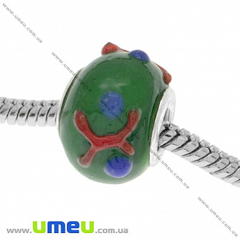 [Архів] Намистина PANDORA Lampwork, 14х10 мм, Зелена, Срібло (BUS-019003)