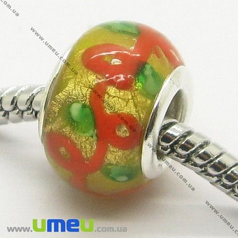 [Архів] Намистина PANDORA Lampwork, 13х9 мм, Помаранчева, Срібло (BUS-007372)
