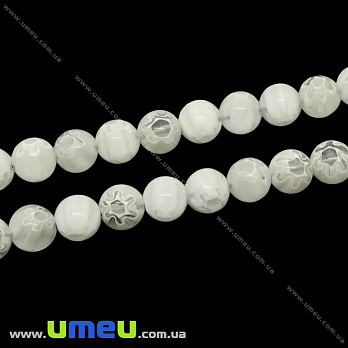 [Архів] Намистина Lampwork кругла, 10 мм, Біла (BUS-004218)