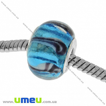 [Архів] Намистина PANDORA Lampwork, 14х10 мм, Блакитна, Срібло (BUS-019009)