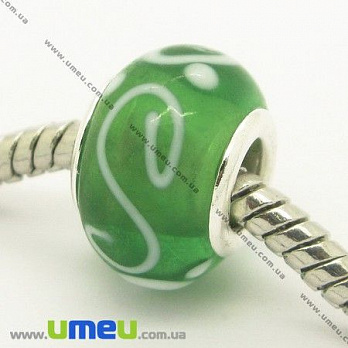 [Архів] Намистина PANDORA Lampwork, 14х10 мм, Зелена, Срібло (BUS-006924)