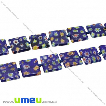 [Архів] Намистина Lampwork квадратна, 14х14 мм, Синя (BUS-004221)