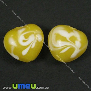 [Архів] Намистина Lampwork Серце, 16х15 мм, Жовта (BUS-002479)