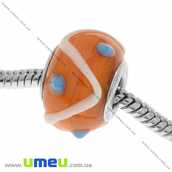 [Архів] Намистина PANDORA Lampwork, 14х10 мм, Помаранчева, Срібло (BUS-018995)