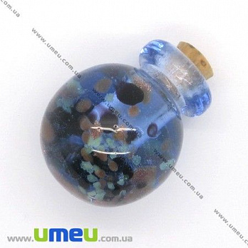 Скляна баночка Lampwork з фосфорісцентнимі вкрапленнями, 26х21 мм, Синя (DIF-006782)