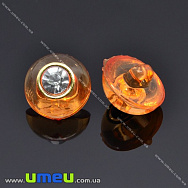 Гудзик пластиковий на ніжці Круглий зі стразами, 13 мм, Помаранчевий (PUG-012892)