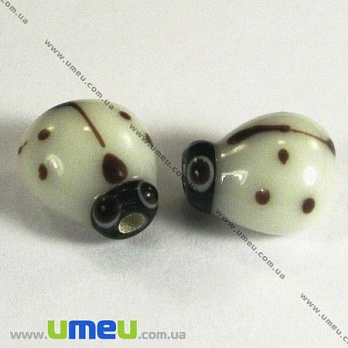 [Архів] Намистина Lampwork Божа корівка, 12х10х8 мм, Біла (BUS-002456)
