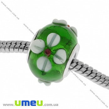 [Архів] Намистина PANDORA Lampwork, 14х10 мм, Зелена, Срібло (BUS-019001)