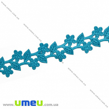 Тасьма тиснена Квіти з листочками, 20 мм, Бірюзова (LEN-019733)