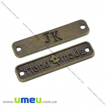 Конектор-пластина металевий Hand made, 25х6 мм, Антична бронза (KON-020263)