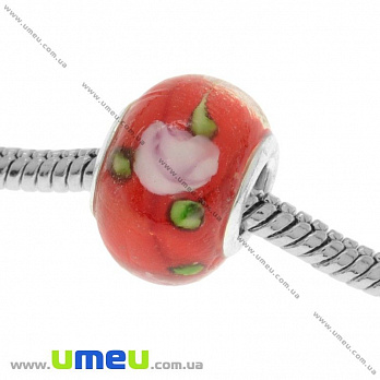 [Архів] Намистина PANDORA Lampwork, 14х10 мм, Червона, Срібло (BUS-019002)