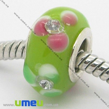 [Архів] Намистина PANDORA Lampwork, 13х9 мм, Зелена, Срібло (BUS-006516)