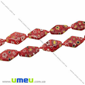 [Архів] Намистина Lampwork ромб, 18х12 мм, Червона (BUS-004214)