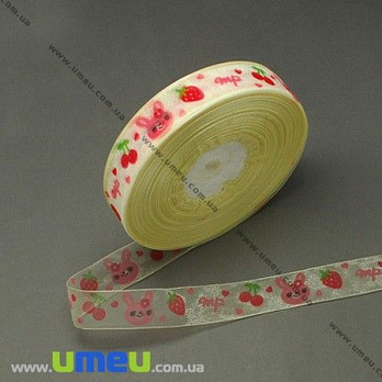 Стрічка з органзи з малюнком, 25 мм, Жовта (LEN-008121)