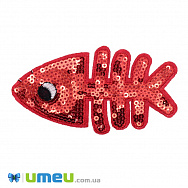 Термоаплікація з паєтками Скелет риби, 10х5 см, Червона (APL-038290)