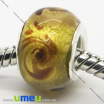 [Архів] Намистина PANDORA Lampwork, 13х9 мм, Жовта, Срібло (BUS-007388)