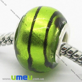 [Архів] Намистина PANDORA Lampwork, 14х10 мм, Зелена, Срібло (BUS-007389)