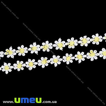 Мереживо плетене Ромашки, 13 мм, Біле з жовтим (LEN-021055)