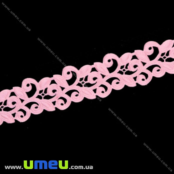 Тесьма тисненая Листики, 20 мм, Розовая (LEN-019712)