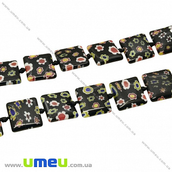 [Архів] Намистина Lampwork квадратна, 14х14 мм, Чорна (BUS-004204)