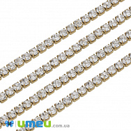 Стразовий ланцюг SS6 - 2,0 мм, нерж. сталь золото, Стрази скляні білі (ZEP-040486)