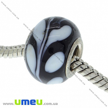 [Архів] Намистина PANDORA Lampwork з посрібленими блочками, 14х10 мм, Чорно-біла (BUS-006952)