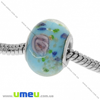 [Архів] Намистина PANDORA Lampwork, 14х10 мм, Блакитна, Срібло (BUS-019007)
