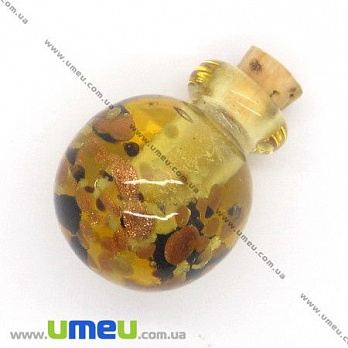 Стеклянная баночка Lampwork с фосфорисцентными вкраплениями, 26х21 мм, Желтая (DIF-006781)