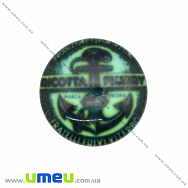 Кабошон скляний з принтом Морський якір, 16 мм, Круглий (KAB-017642)