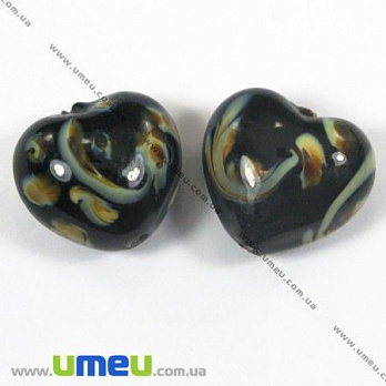 [Архів] Намистина Lampwork Серце, 16х15 мм, Чорна (BUS-002473)
