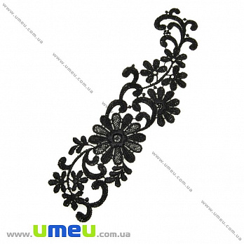 Кружевная вставка Цветы, 26х7 см, Черная (LEN-025009)