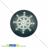 Кабошон скляний з принтом Морський штурвал, 16 мм, Круглий (KAB-017645)